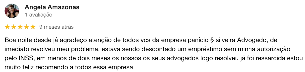 Avaliação original de Angela Amazonas, publicada no Google e reproduzida no site do escritório
